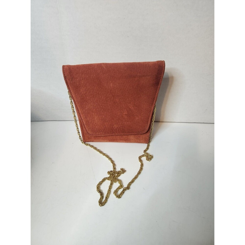 Vintage 7" Orange Sued With Metal Strap Purse